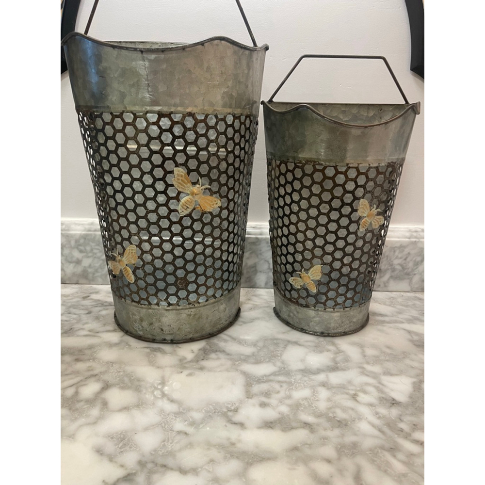 The Spring Shop Metal Wall Pockets Set of 2 bumblebee Galvanized Hanging Decor